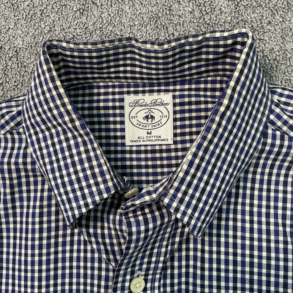 Brooks Brothers Mens Sport Shirt M Navy White Gingham Check Cotton Button Down
